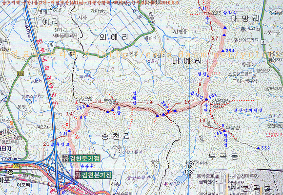 금오지맥의 개념과 지도